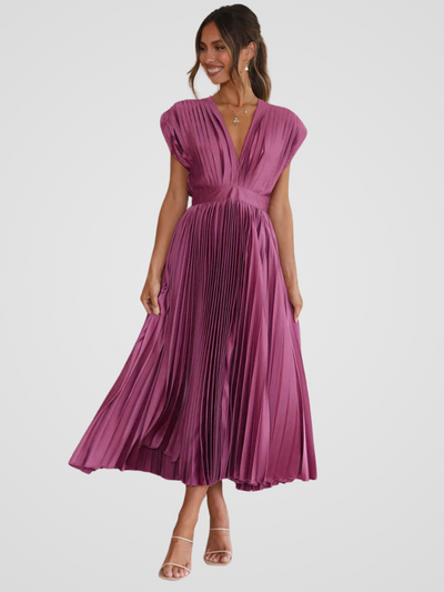 Amaya™ | Pleated Midi Dress with Romantic Elegance