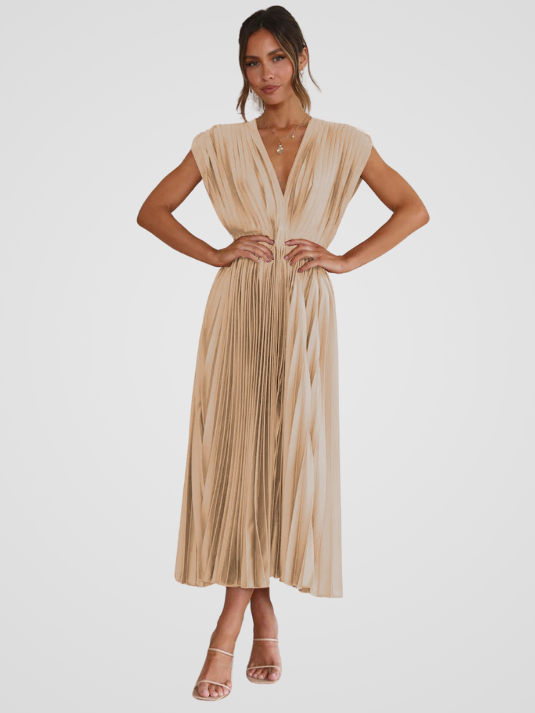 Amaya™ | Pleated Midi Dress with Romantic Elegance