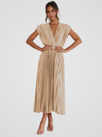 Amaya™ | Pleated Midi Dress with Romantic Elegance