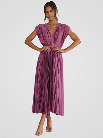 Amaya™ | Pleated Midi Dress with Romantic Elegance
