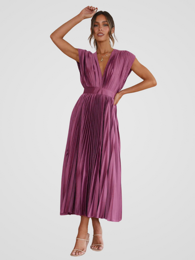 Amaya™ | Pleated Midi Dress with Romantic Elegance