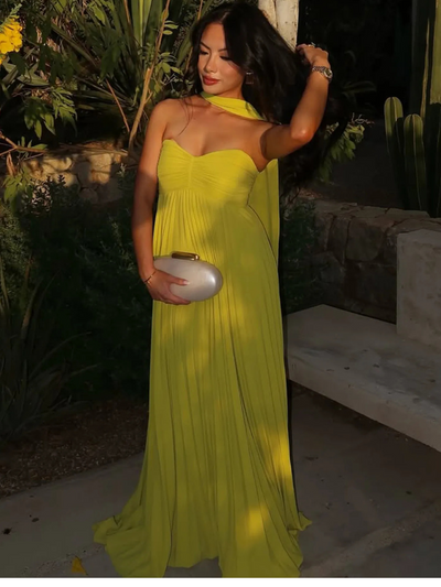 Solaria™ | Plissé Maxi Dress with Asymmetrical Halter
