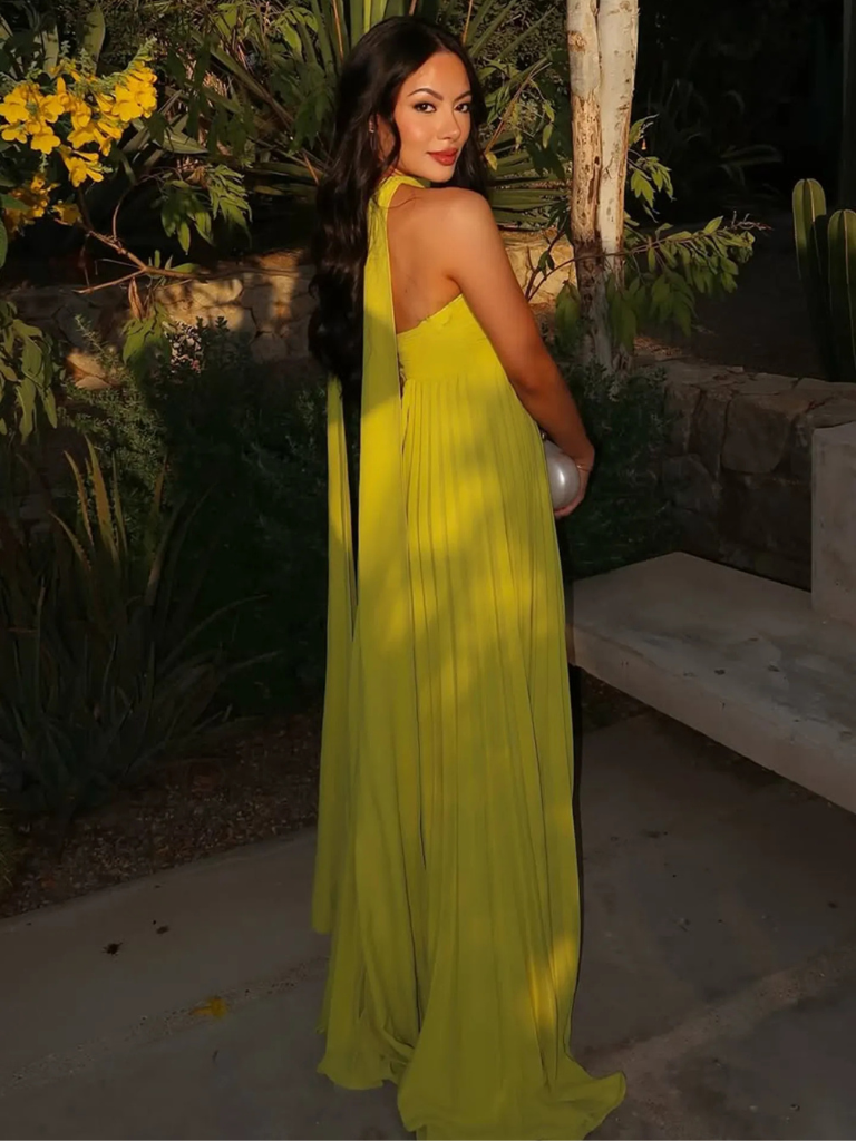 Solaria™ | Plissé Maxi Dress with Asymmetrical Halter