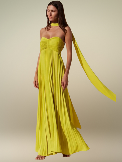 Solaria™ | Plissé Maxi Dress with Asymmetrical Halter