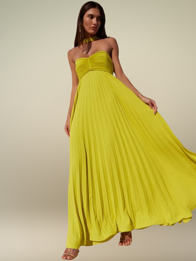 Solaria™ | Plissé Maxi Dress with Asymmetrical Halter
