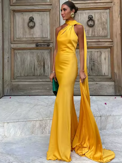 Solana™ | Gown with Draped Shoulder Detail