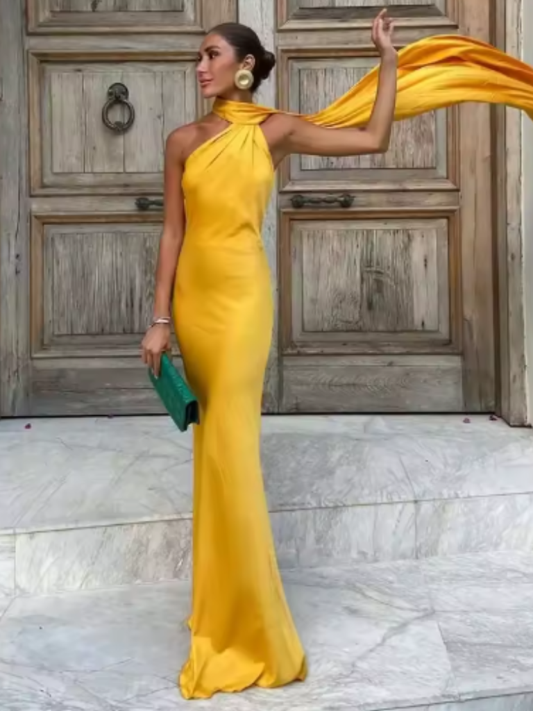 Solana™ | Gown with Draped Shoulder Detail
