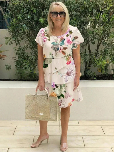 Yvonne™ | Pleated Floral Dress with Ruffles