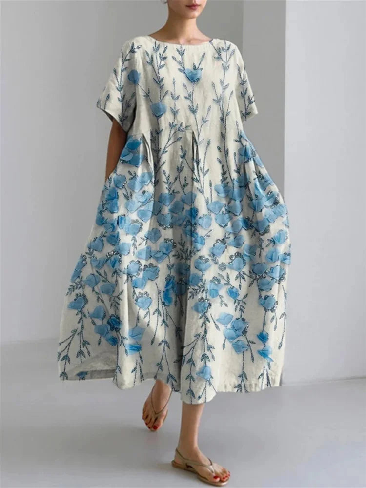 Odette™ | Midi Dress – Bloom in Blue Elegance