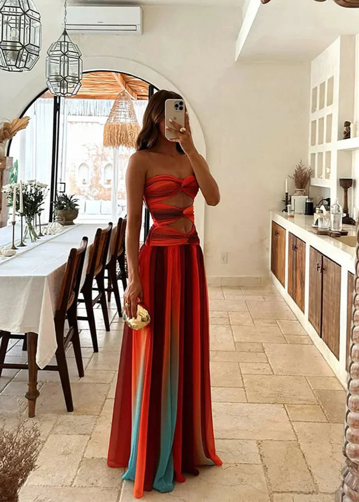 Alexandra™ | Tie-dye Maxi Dress with Open Belly