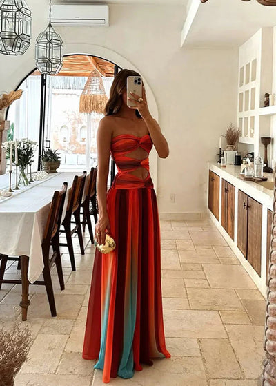 Alexandra™ | Tie-dye Maxi Dress with Open Belly