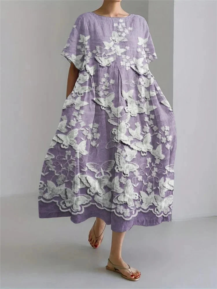 Elodie™ | Midi Dress – Soft Lilac with Whispering Butterflies