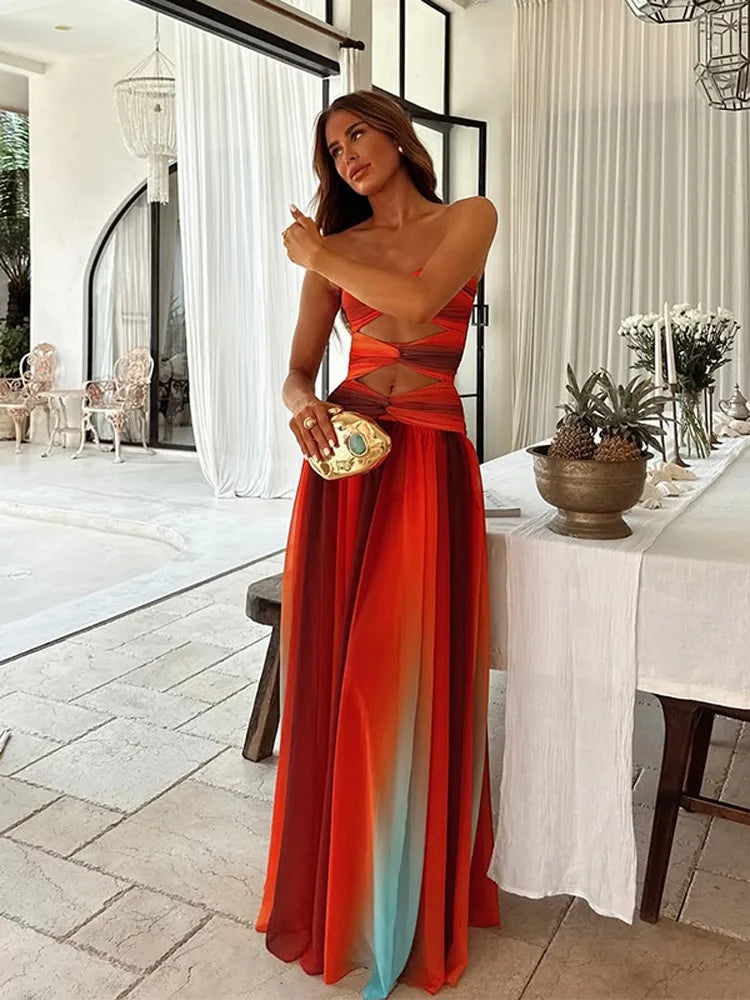Alexandra™ | Tie-dye Maxi Dress with Open Belly