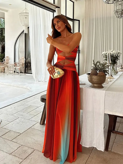 Alexandra™ | Tie-dye Maxi Dress with Open Belly