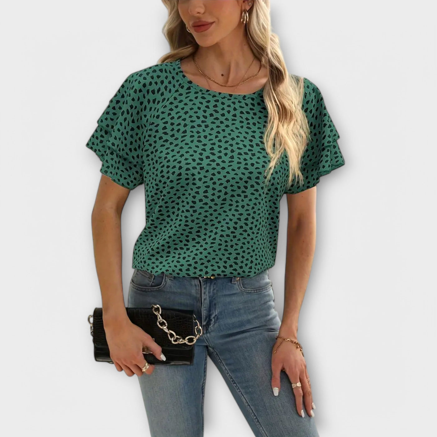 Samantha – Blouse with Ruffle Details and Round Neck