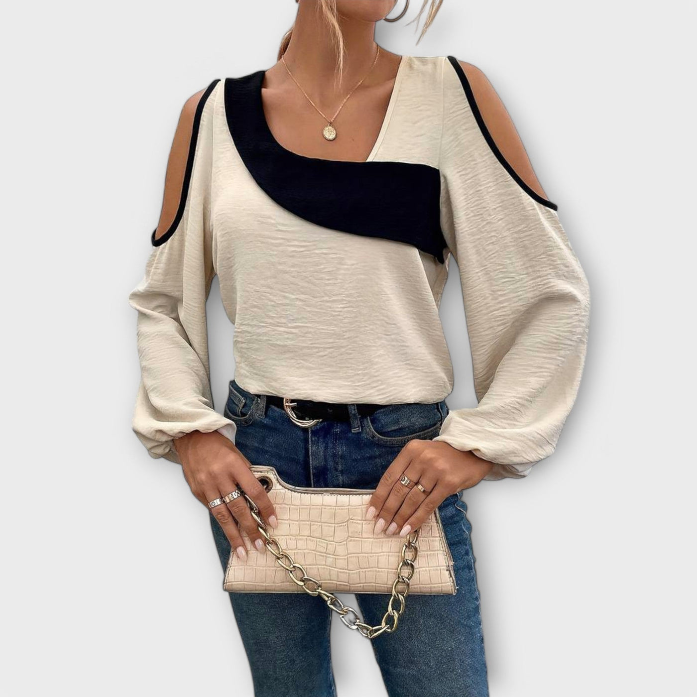 Scarlett – Colour Block Blouse, Square Neckline