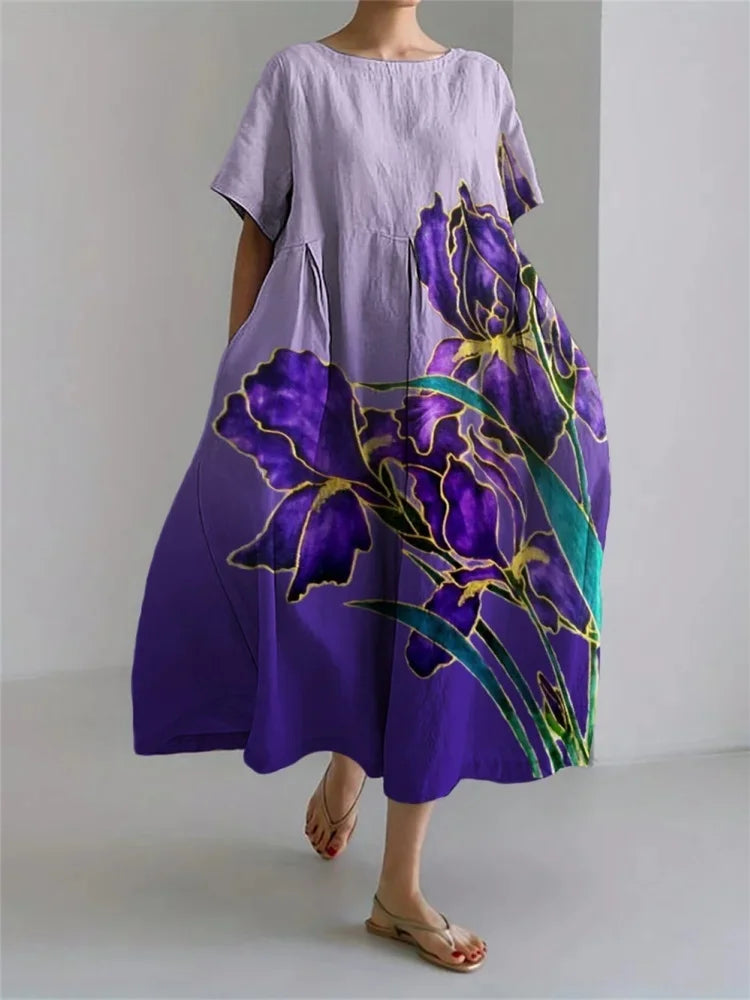 Iris-Mae™ | Midi Dress – Bold Blooms for Serene Days