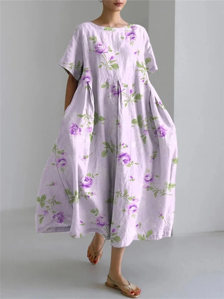 Céline-Mauve™ | Midi Dress – Soft Blooms, Pure Ease