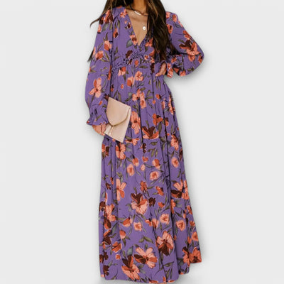 Solène™ | Long floral dress with long sleeves