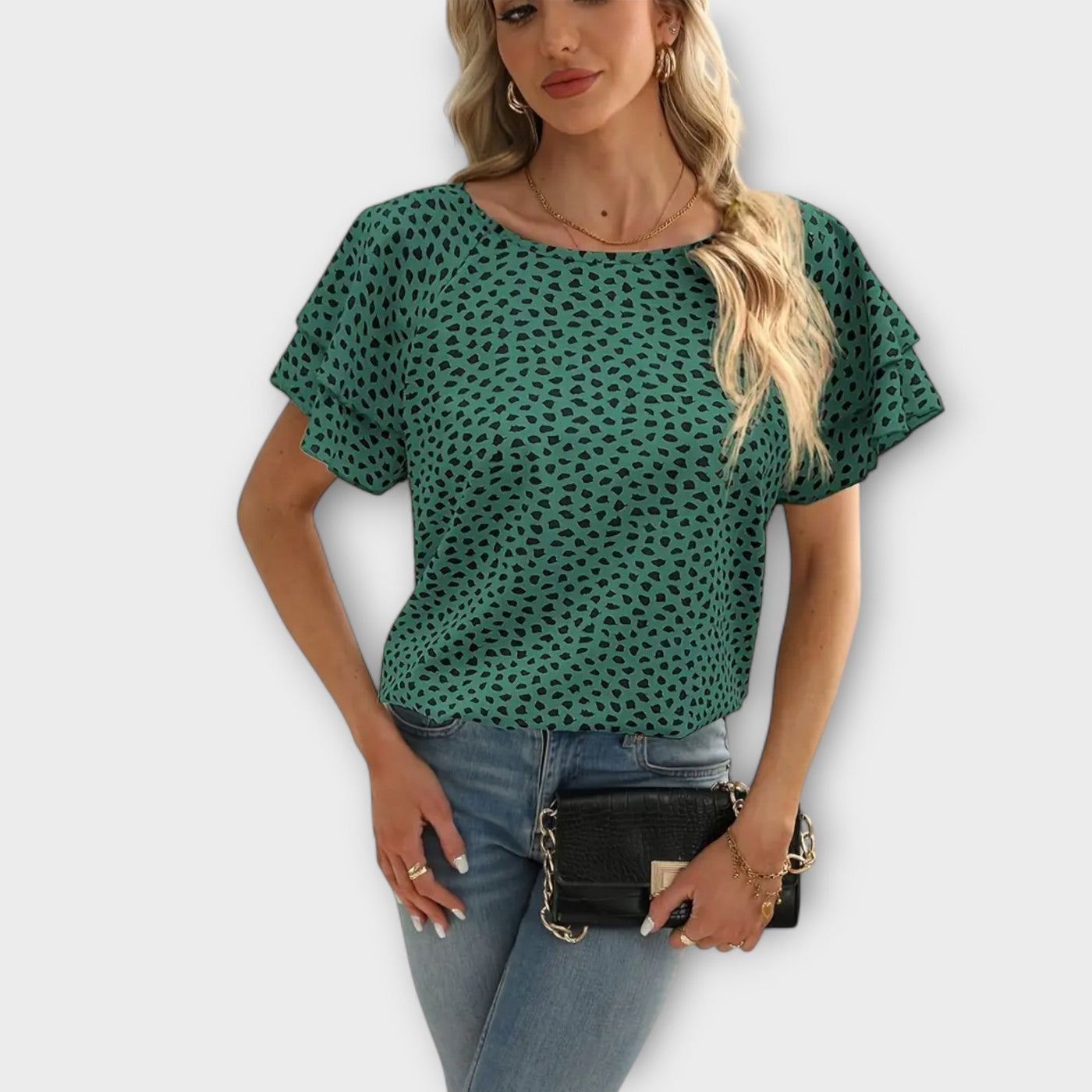 Samantha – Blouse with Ruffle Details and Round Neck