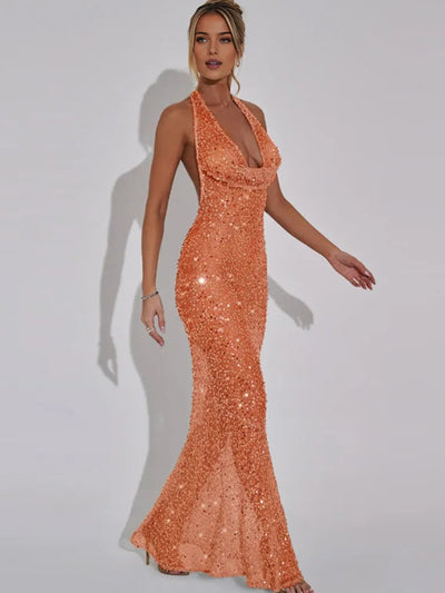 Soraya™ | Glam Sparkle Maxi Dress with Sparkling Details