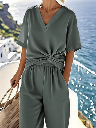 Women's Summer Cotton&Linen Cross-Pleated Suit