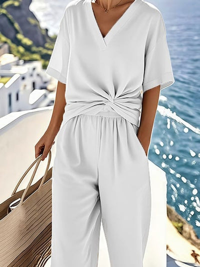 Women's Summer Cotton&Linen Cross-Pleated Suit