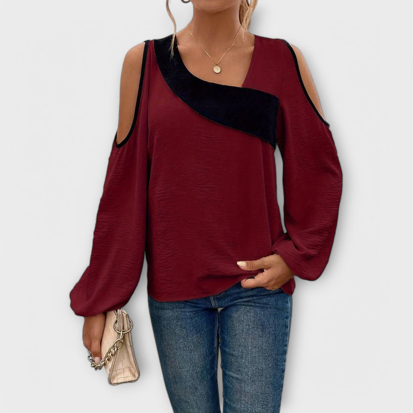 Scarlett – Colour Block Blouse, Square Neckline