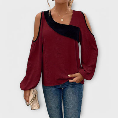 Scarlett – Colour Block Blouse, Square Neckline