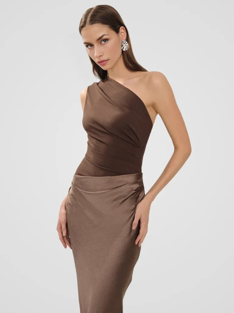 Chiara™ | Satin One-Shoulder Dress with Refined Draping
