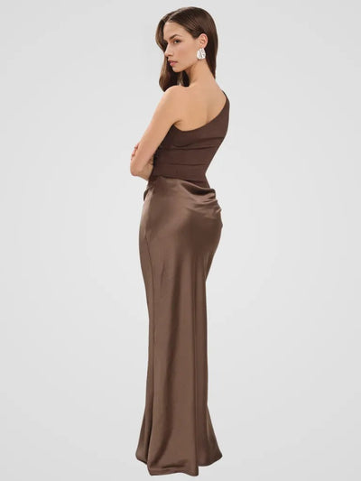 Chiara™ | Satin One-Shoulder Dress with Refined Draping