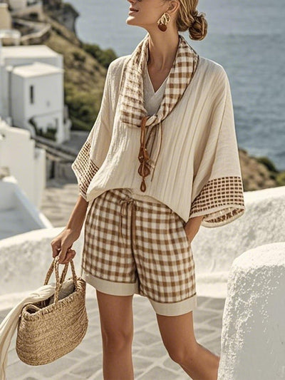 Women'S Loose Striped Scarf Holiday Shorts Set