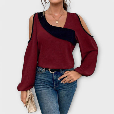 Scarlett – Colour Block Blouse, Square Neckline