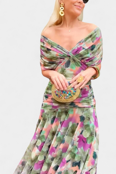 Alondra | Long dress with V-neck and floral design