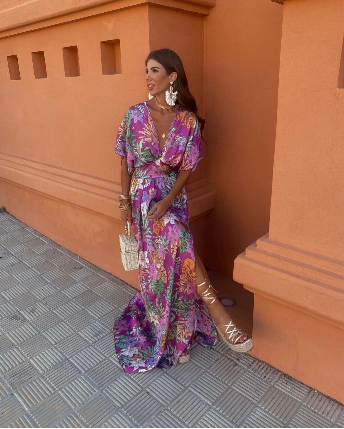 Viviana™ | Long floral dress with wide sleeves