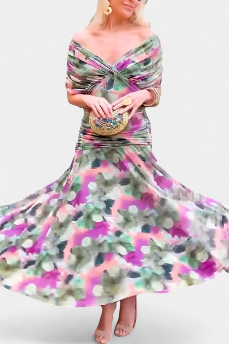 Alondra | Long dress with V-neck and floral design