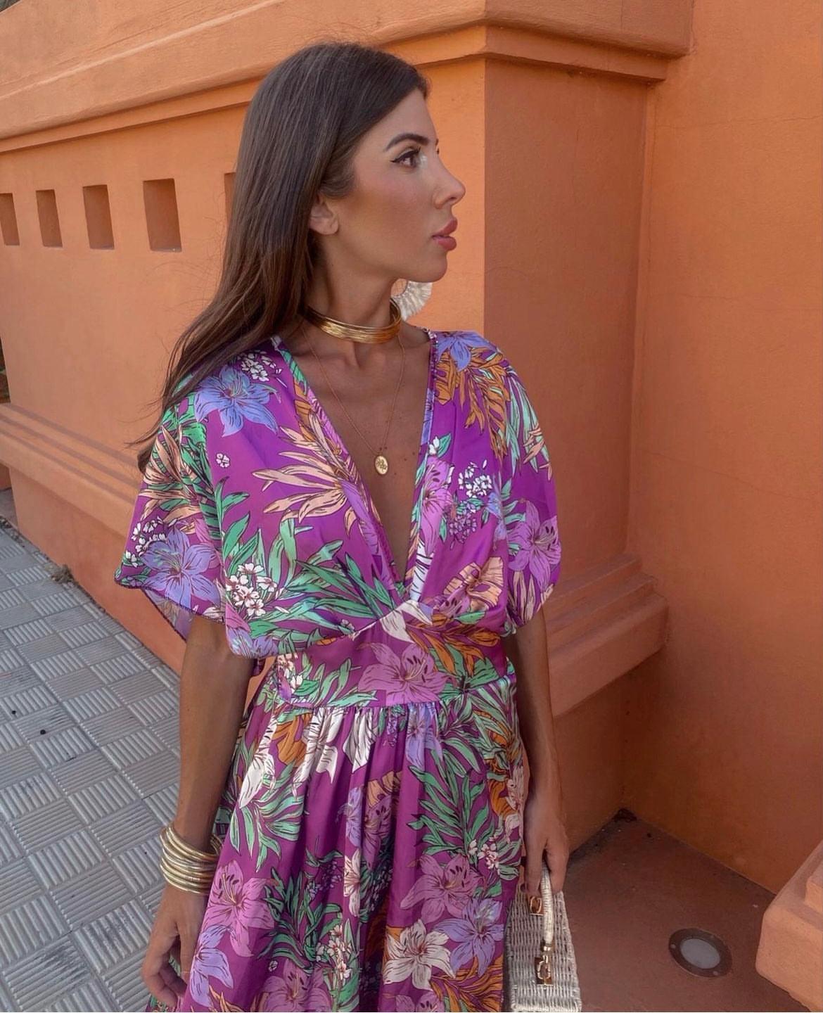 Viviana™ | Long floral dress with wide sleeves