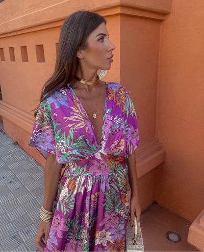 Viviana™ | Long floral dress with wide sleeves