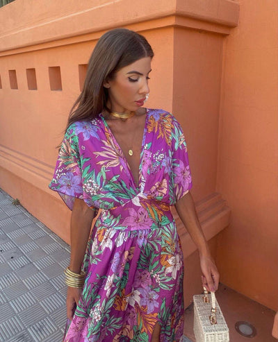 Viviana™ | Long floral dress with wide sleeves