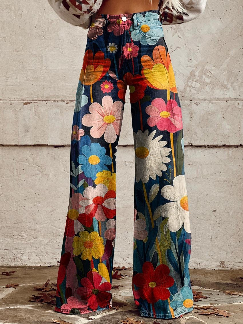 Harper™ - Comfortable Colourful Floral Print Wide Leg Trousers