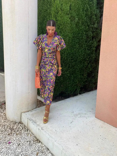 Giada™ | Elegant Midi Dress in Vibrant Colours with Pleats for Special Occasions