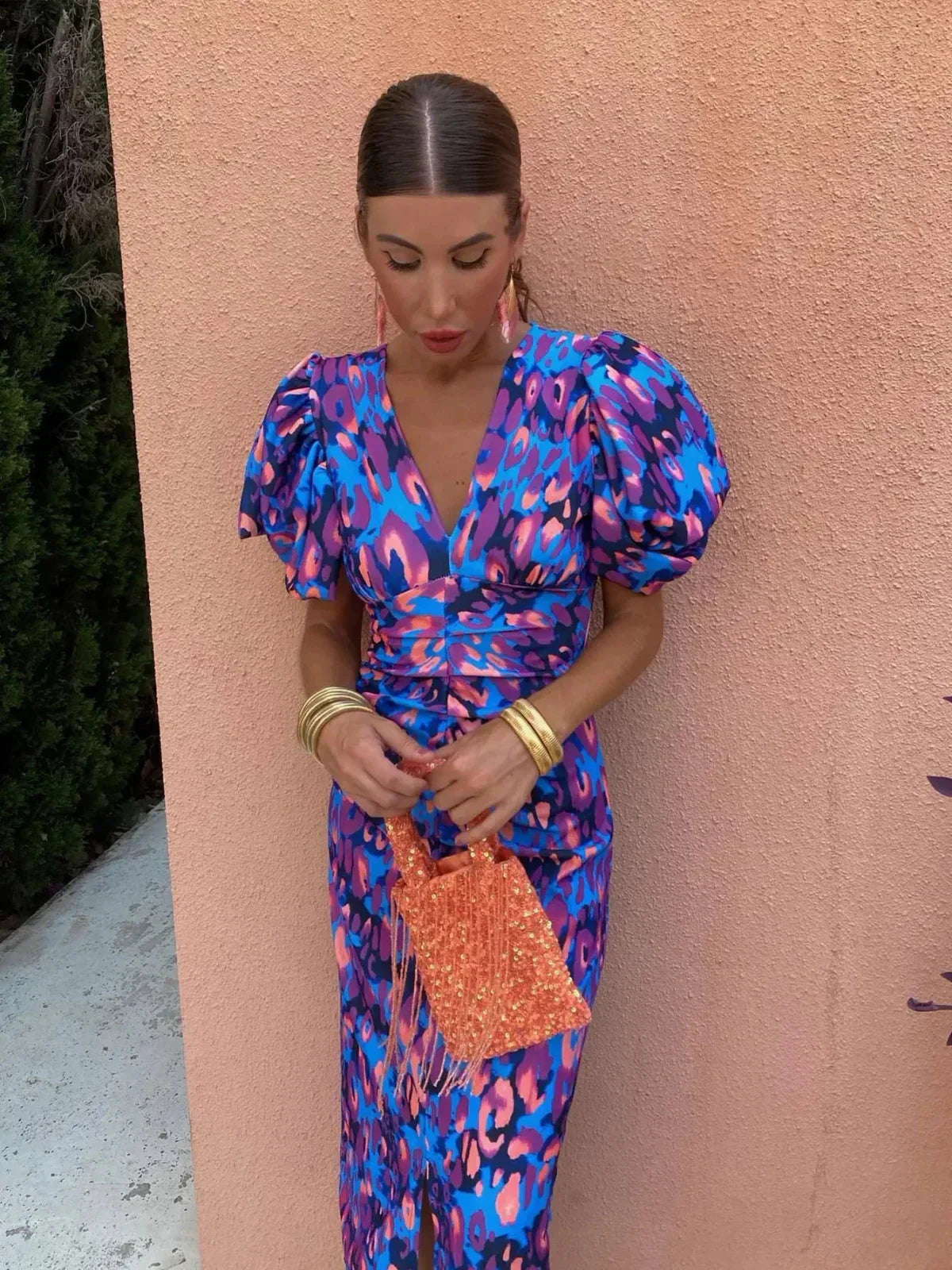 Giada™ | Elegant Midi Dress in Vibrant Colours with Pleats for Special Occasions