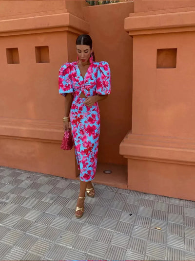 Giada™ | Elegant Midi Dress in Vibrant Colours with Pleats for Special Occasions