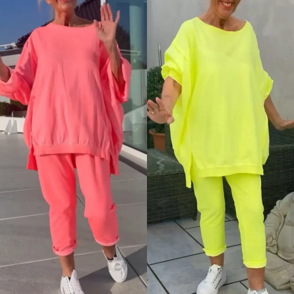 Teressa | Two-Piece Women's Set with Round Neck Top and Trousers