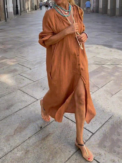 Antonia™ | Long Linen Dress with Buttons